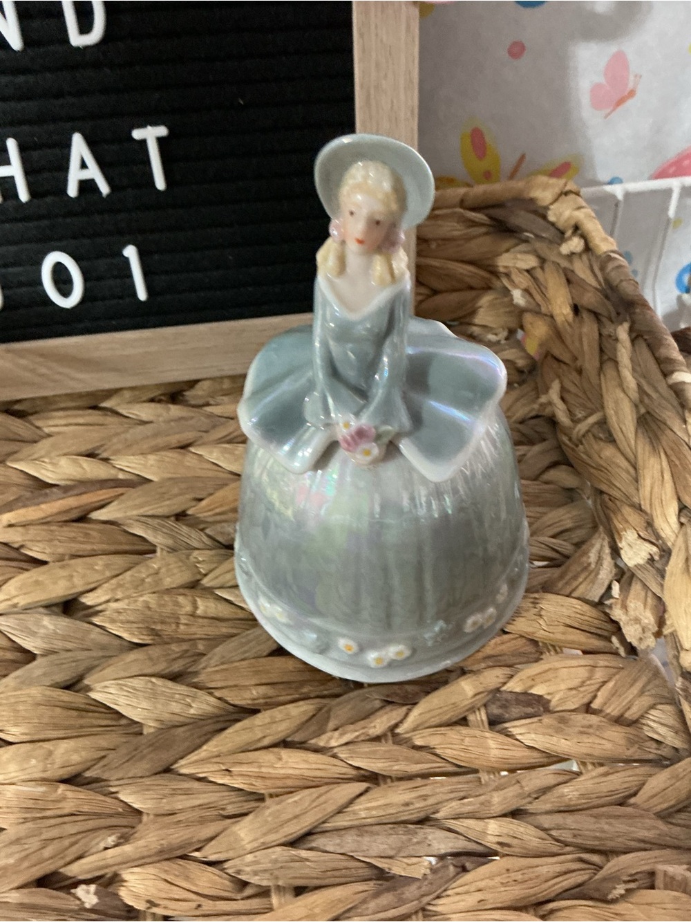 Porcelain Lady Figurine in Pale Blue - Decorative Home Accent